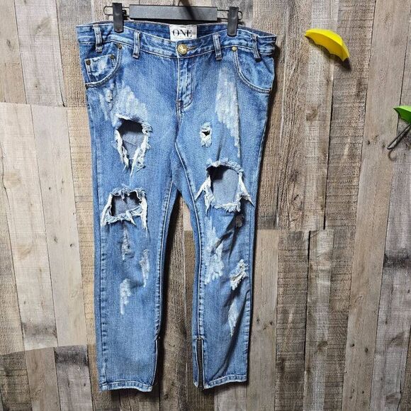 One by One Teaspoon Trashed Free Birds Rigid Skinny Jeans Extreme Distressed - Picture 2 of 8